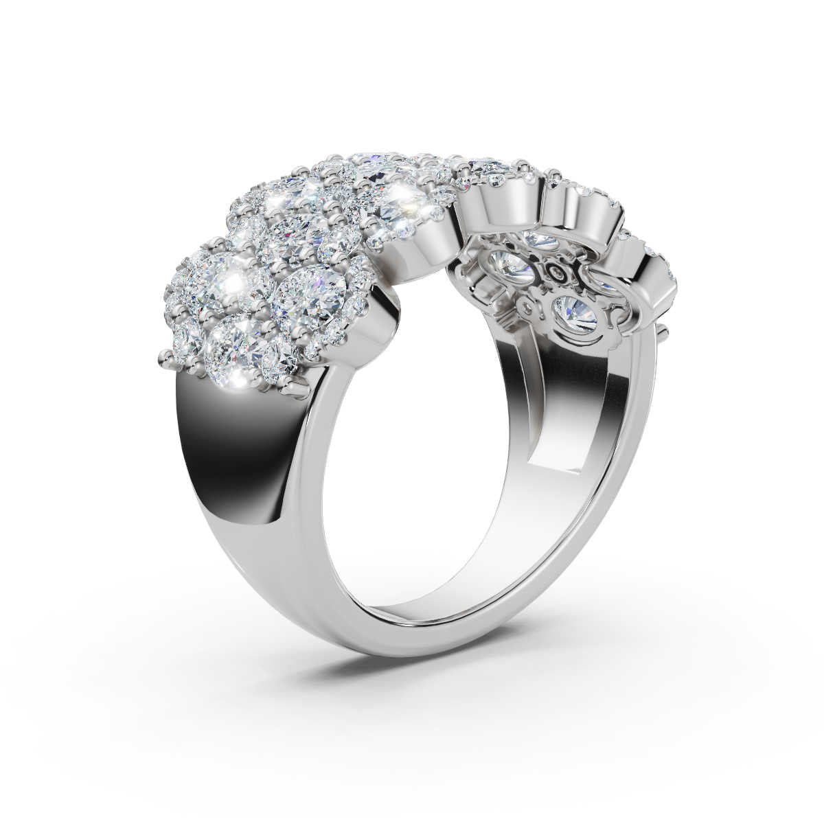 2.84 CTW Multi-Row Oval and Round Diamond Mosaic Statement Band in Platinum Ring