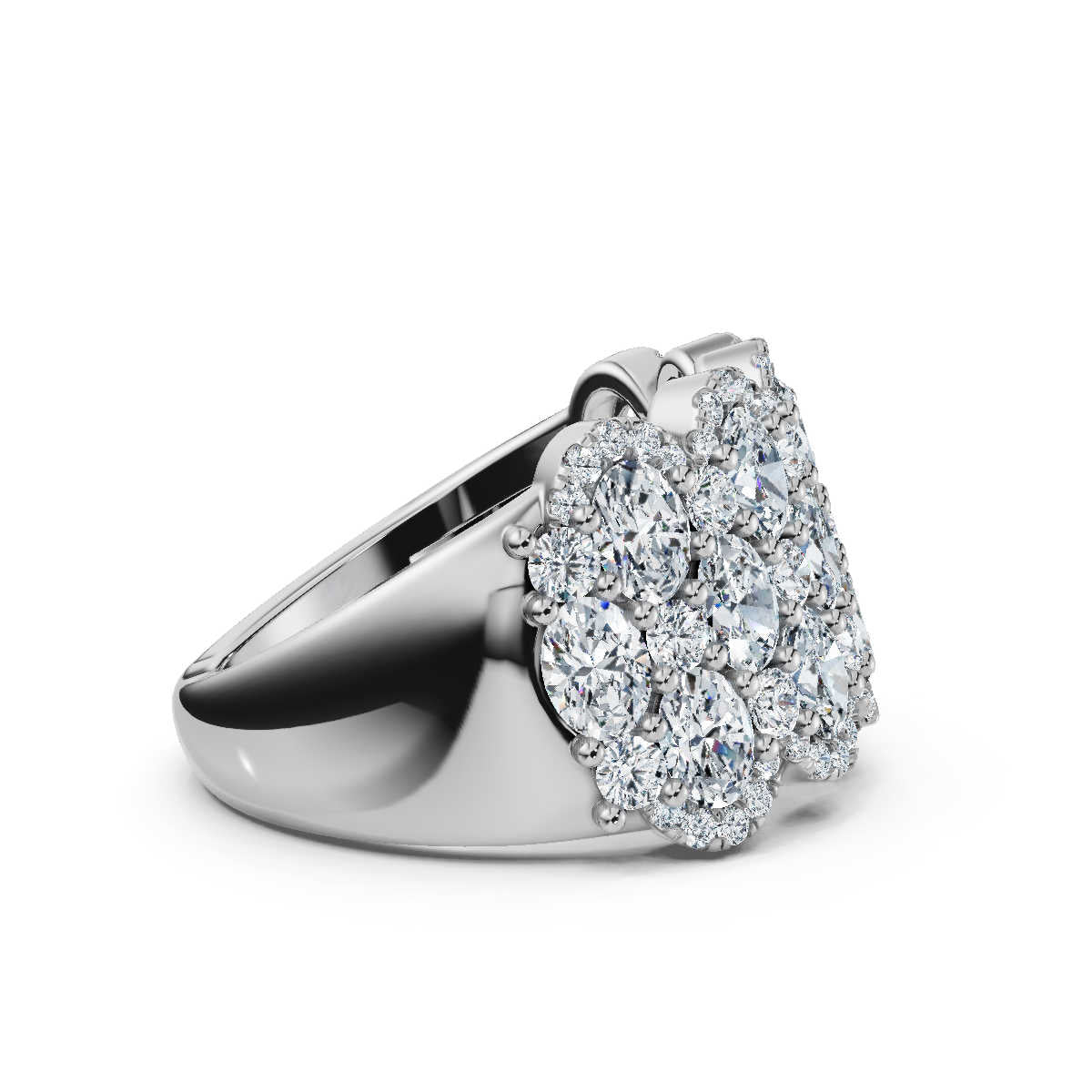 2.84 CTW Multi-Row Oval and Round Diamond Mosaic Statement Band in Platinum Ring
