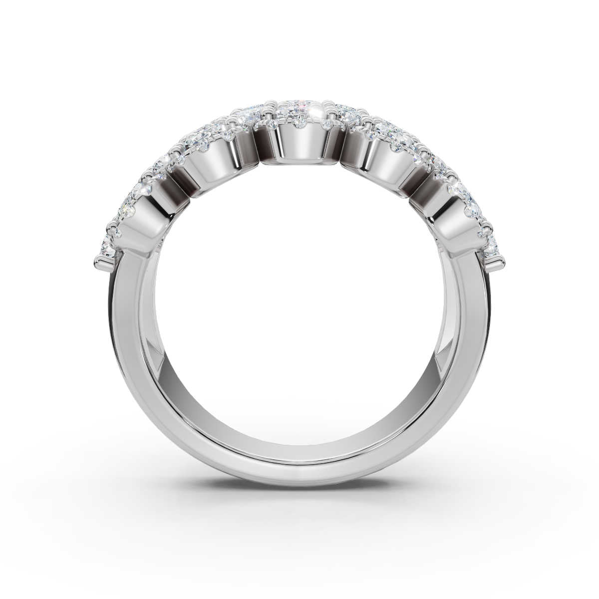 2.84 CTW Multi-Row Oval and Round Diamond Mosaic Statement Band in Platinum Ring