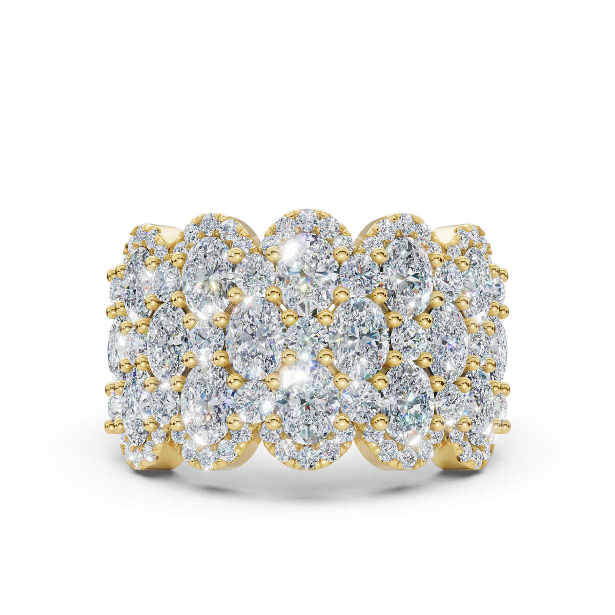 2.84 CTW Multi-Row Oval and Round Diamond Mosaic Statement Band in 18K Yellow Gold Ring