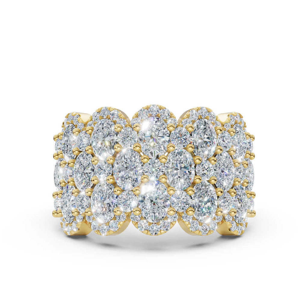 2.84 CTW Multi-Row Oval and Round Diamond Mosaic Statement Band in 18K Yellow Gold Ring