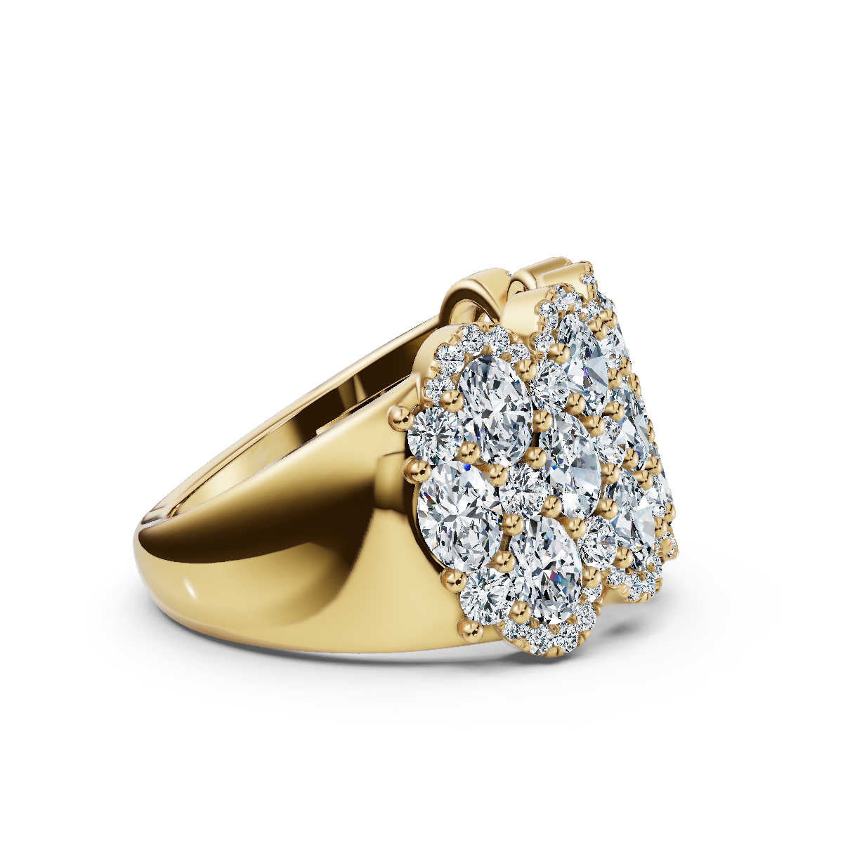 2.84 CTW Multi-Row Oval and Round Diamond Mosaic Statement Band in 18K Yellow Gold Ring