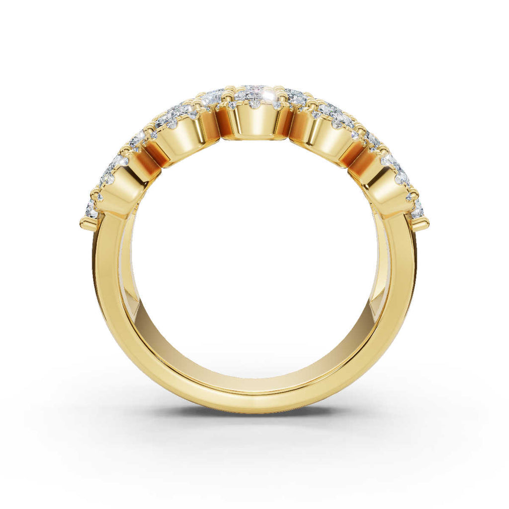 2.84 CTW Multi-Row Oval and Round Diamond Mosaic Statement Band in 18K Yellow Gold Ring