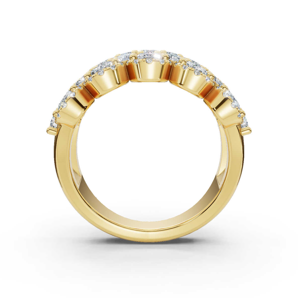 2.84 CTW Multi-Row Oval and Round Diamond Mosaic Statement Band in 18K Yellow Gold Ring