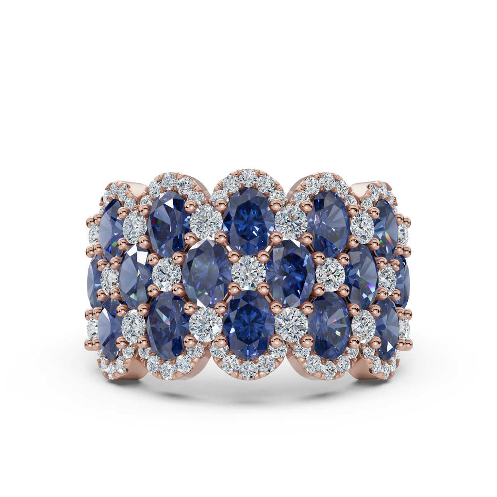2.84 CTW Multi-Row  Fancy Blue Diamond Mosaic Statement Band in 18K Rose Gold Ring