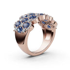2.84 CTW Multi-Row Fancy Blue Diamond Mosaic Statement Band in 14K Rose Gold Ring