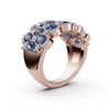 2.84 CTW Multi-Row  Fancy Blue Diamond Mosaic Statement Band in 18K Rose Gold Ring