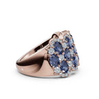 2.84 CTW Multi-Row Fancy Blue Diamond Mosaic Statement Band in 14K Rose Gold Ring