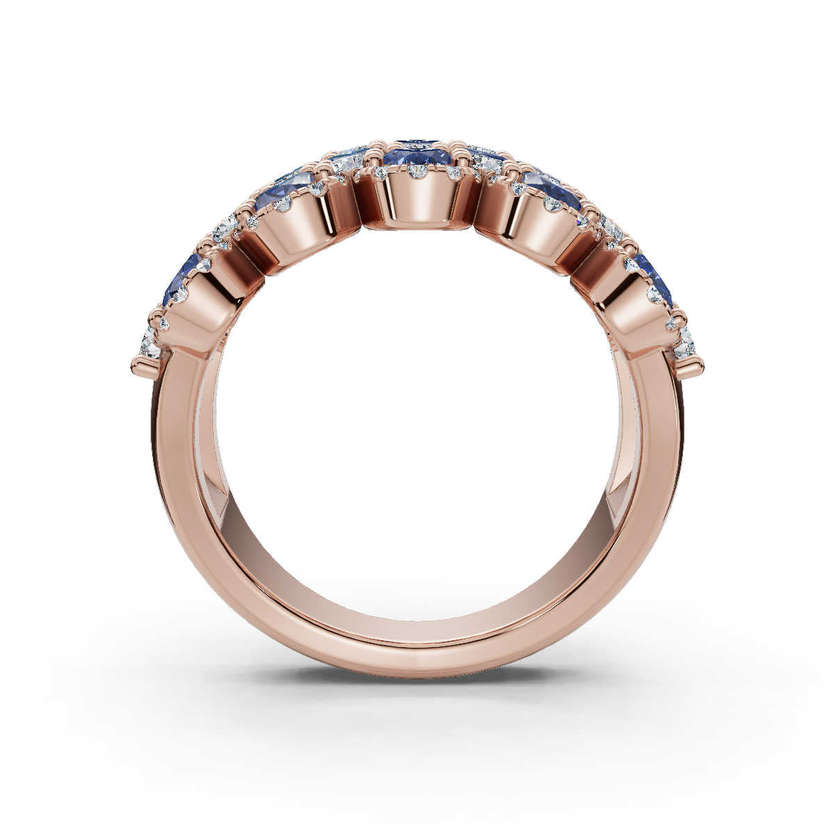 2.84 CTW Multi-Row  Fancy Blue Diamond Mosaic Statement Band in 18K Rose Gold Ring