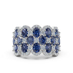 2.84 CTW Multi-Row Fancy Blue  Diamond Mosaic Statement Band in Platinum Ring
