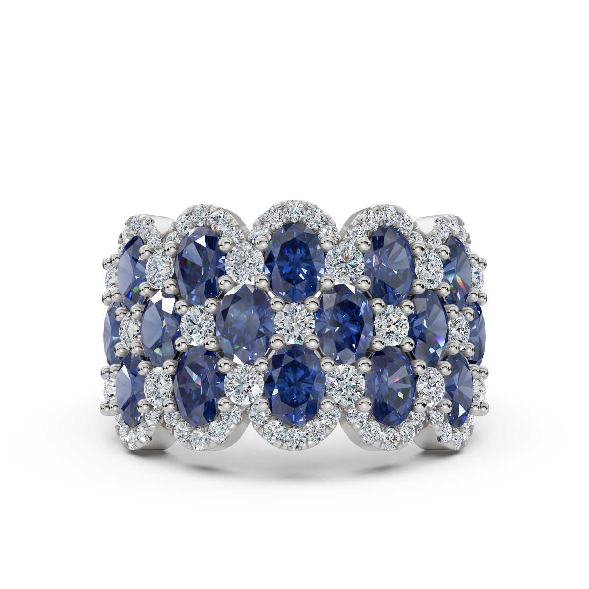 2.84 CTW Multi-Row Fancy Blue  Diamond Mosaic Statement Band in Platinum Ring
