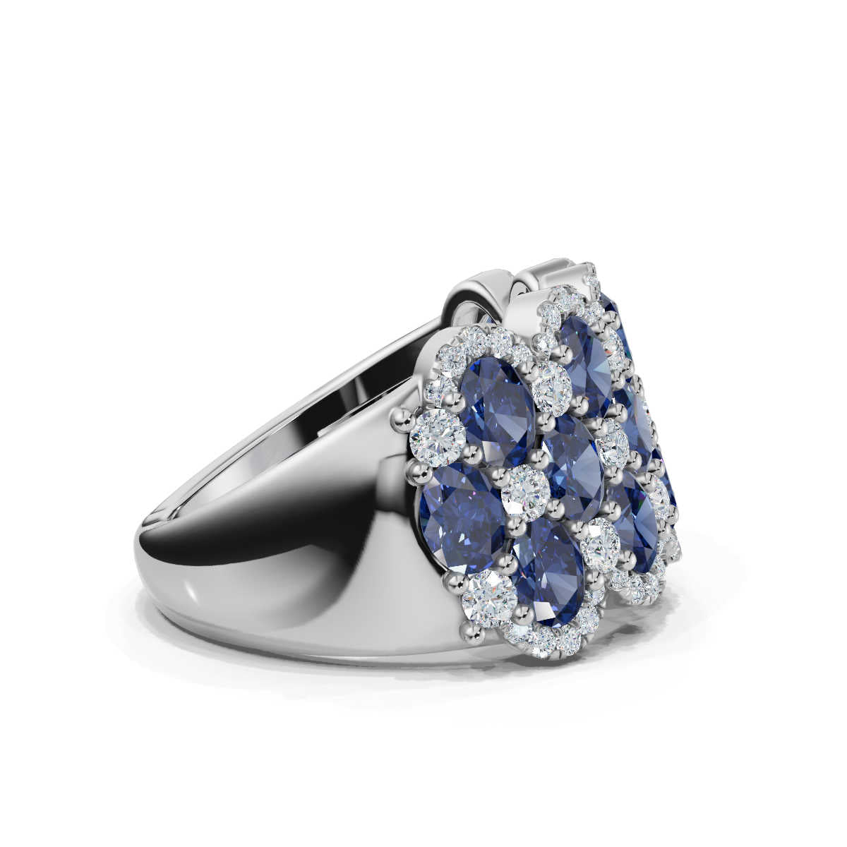 2.84 CTW Multi-Row Fancy Blue  Diamond Mosaic Statement Band in Platinum Ring