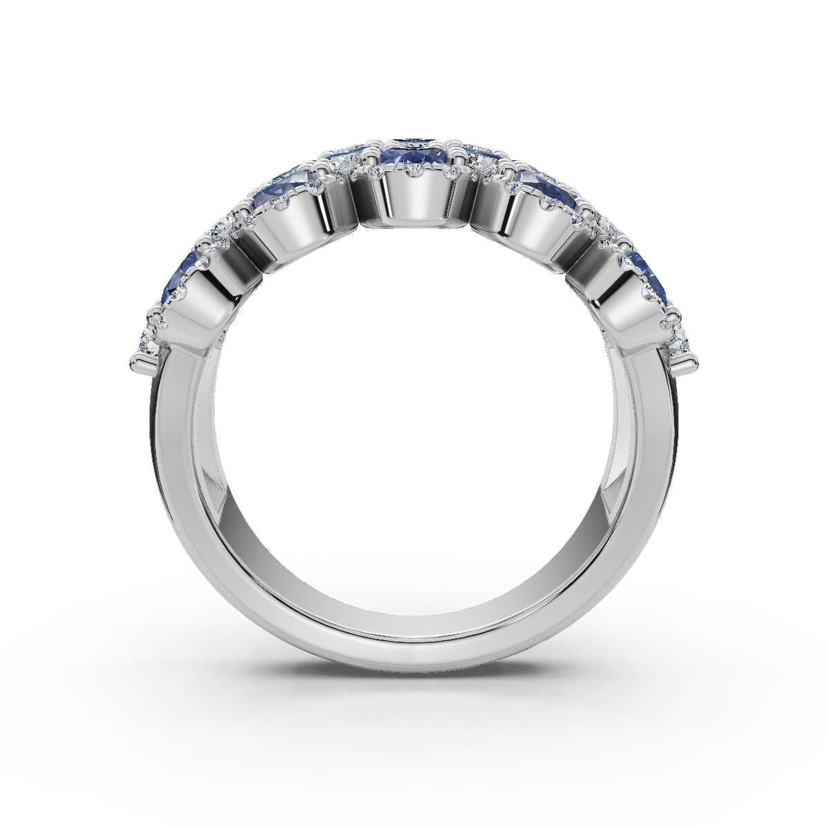 2.84 CTW Multi-Row Fancy Blue  Diamond Mosaic Statement Band in Platinum Ring