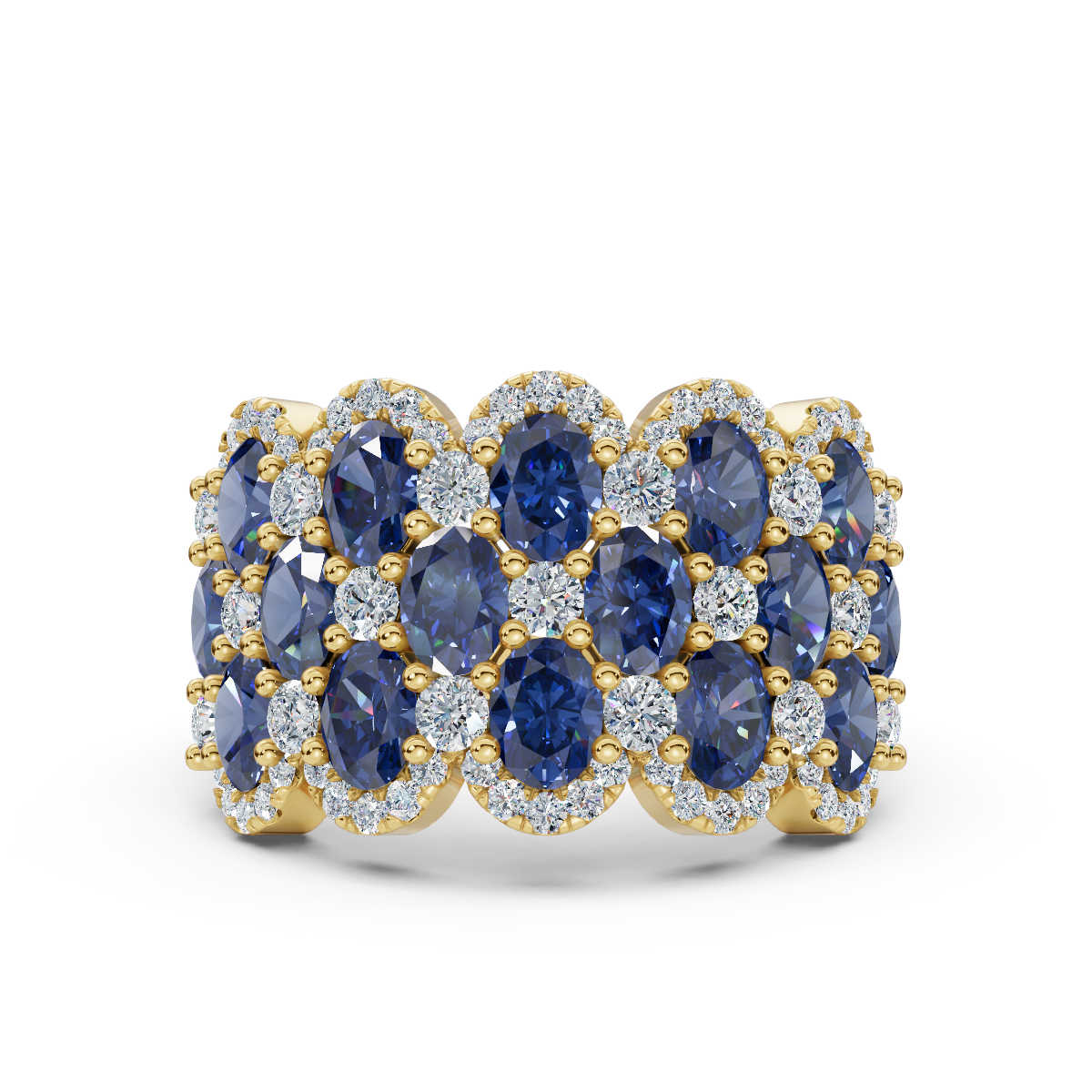 2.84 CTW Multi-Row Oval and Round Diamond Mosaic Statement Band in 14K Yellow Gold Ring