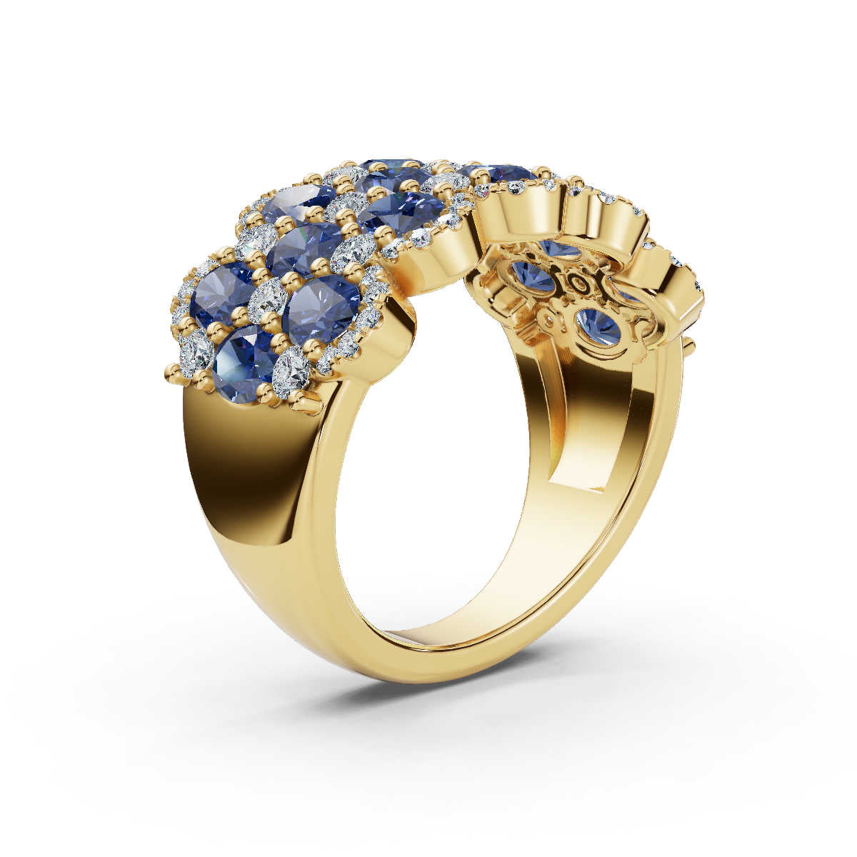 2.84 CTW Multi-Row Oval and Round Diamond Mosaic Statement Band in 14K Yellow Gold Ring