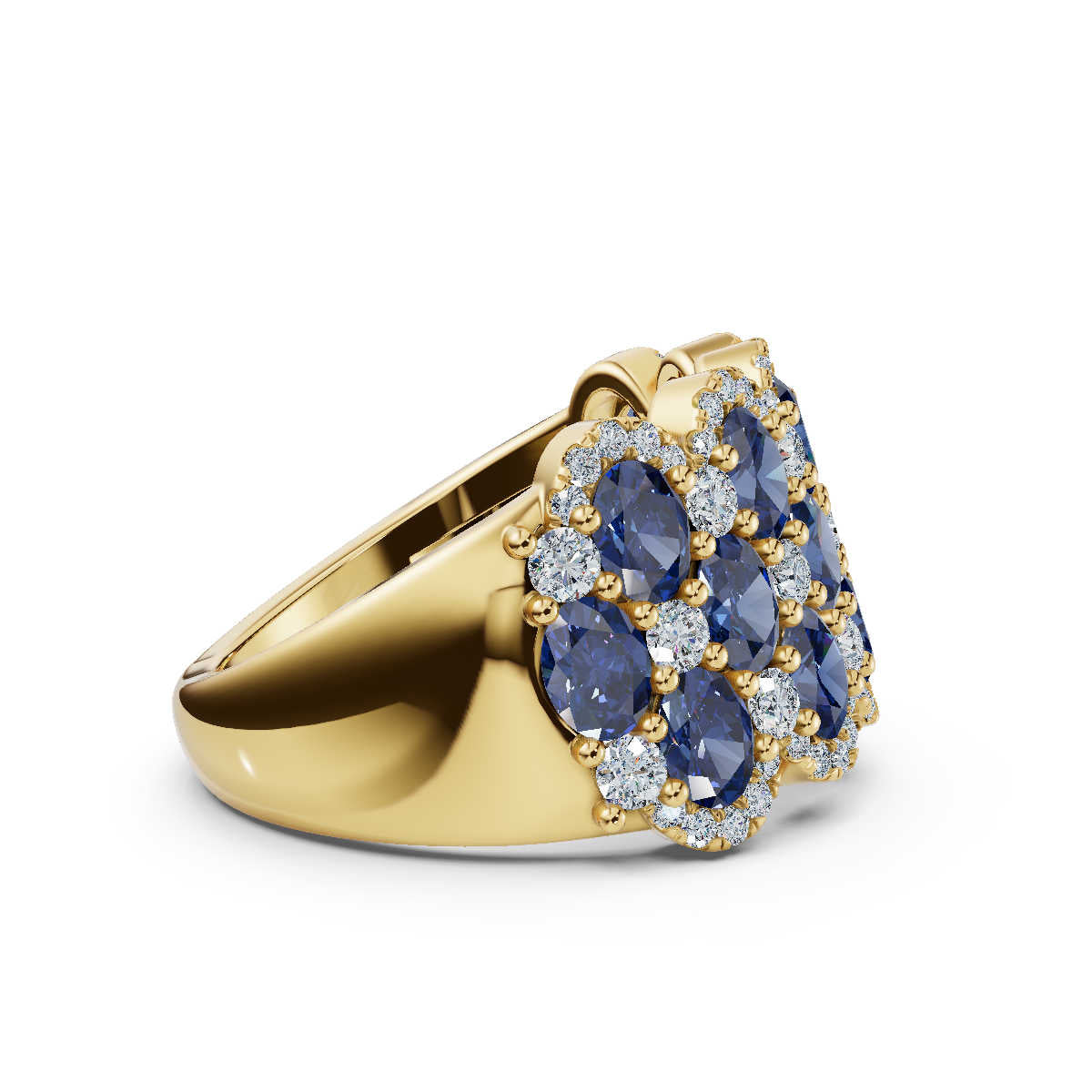 2.84 CTW Multi-Row Oval and Round Diamond Mosaic Statement Band in 14K Yellow Gold Ring