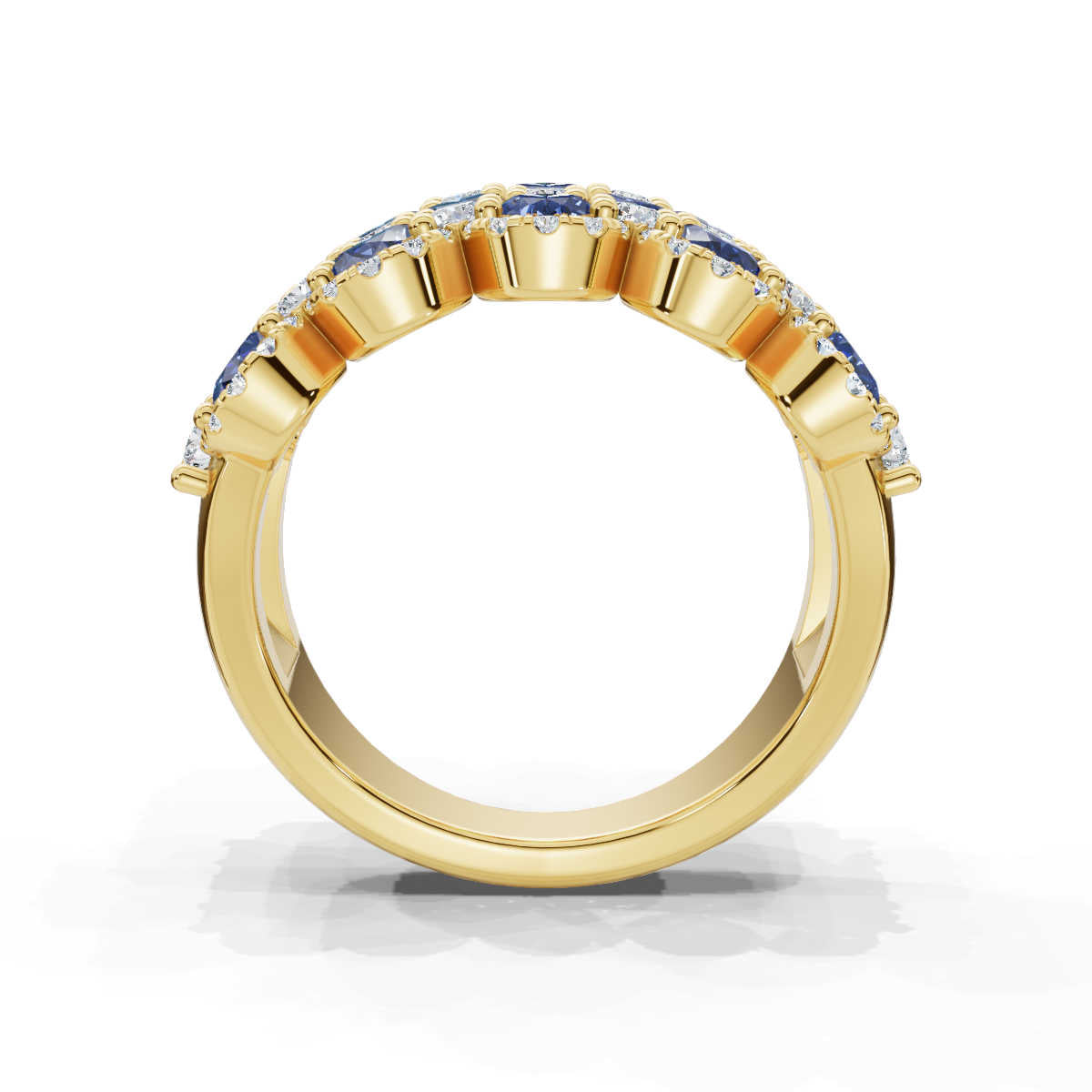 2.84 CTW Multi-Row Oval and Round Diamond Mosaic Statement Band in 14K Yellow Gold Ring