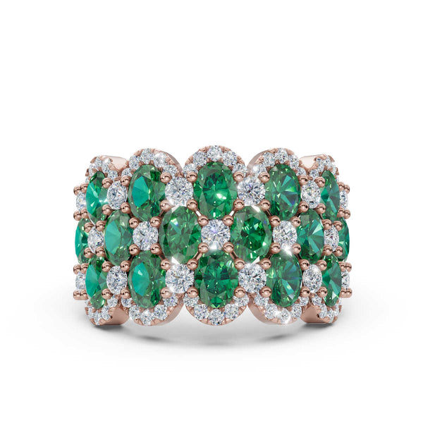 2.84 CTW Fancy Vivid Green and White Diamond Scalloped Lattice Band in 18K Rose Gold Ring