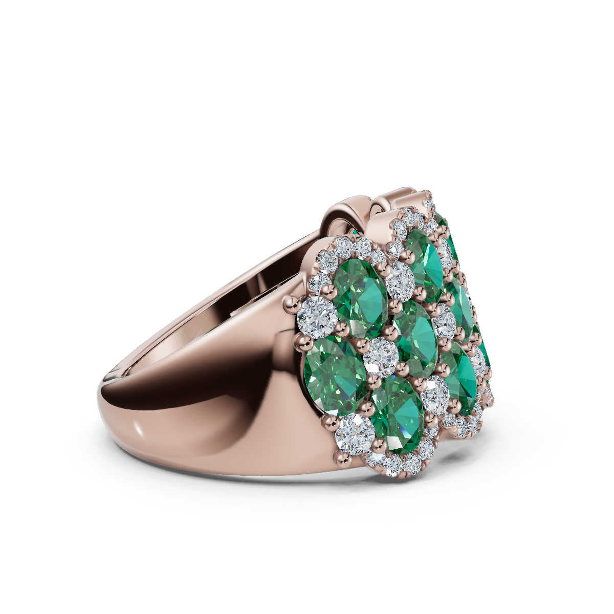 2.84 CTW Fancy Vivid Green and White Diamond Mosaic Cocktail Band in 14K Rose Gold Ring