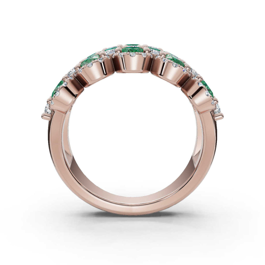 2.84 CTW Fancy Vivid Green and White Diamond Mosaic Cocktail Band in 14K Rose Gold Ring