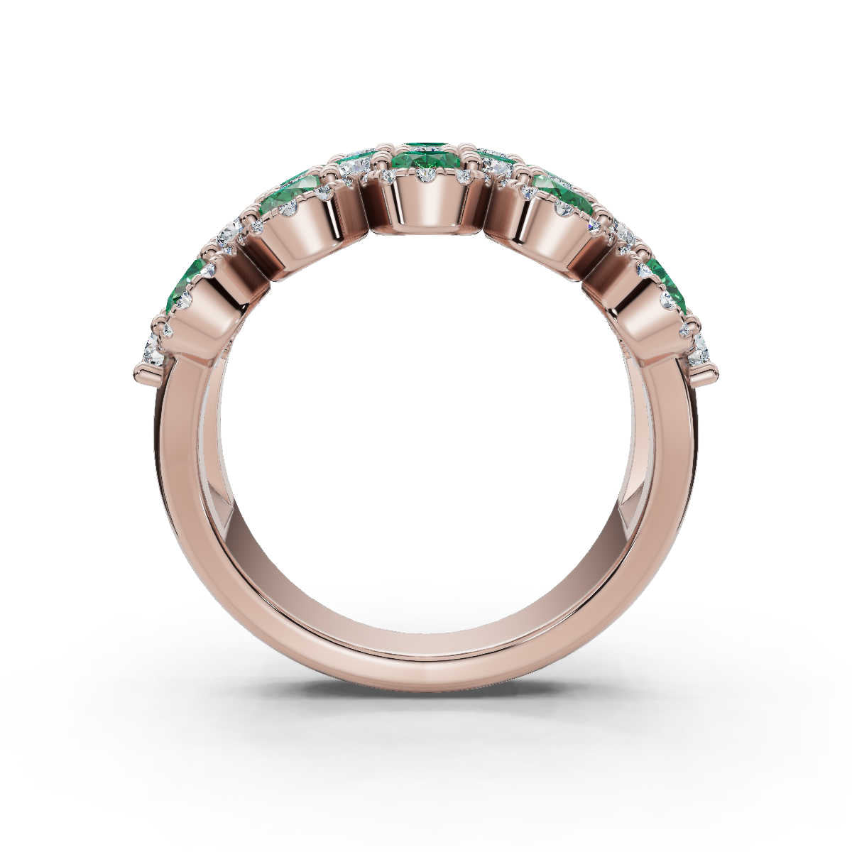 2.84 CTW Fancy Vivid Green and White Diamond Mosaic Cocktail Band in 14K Rose Gold Ring
