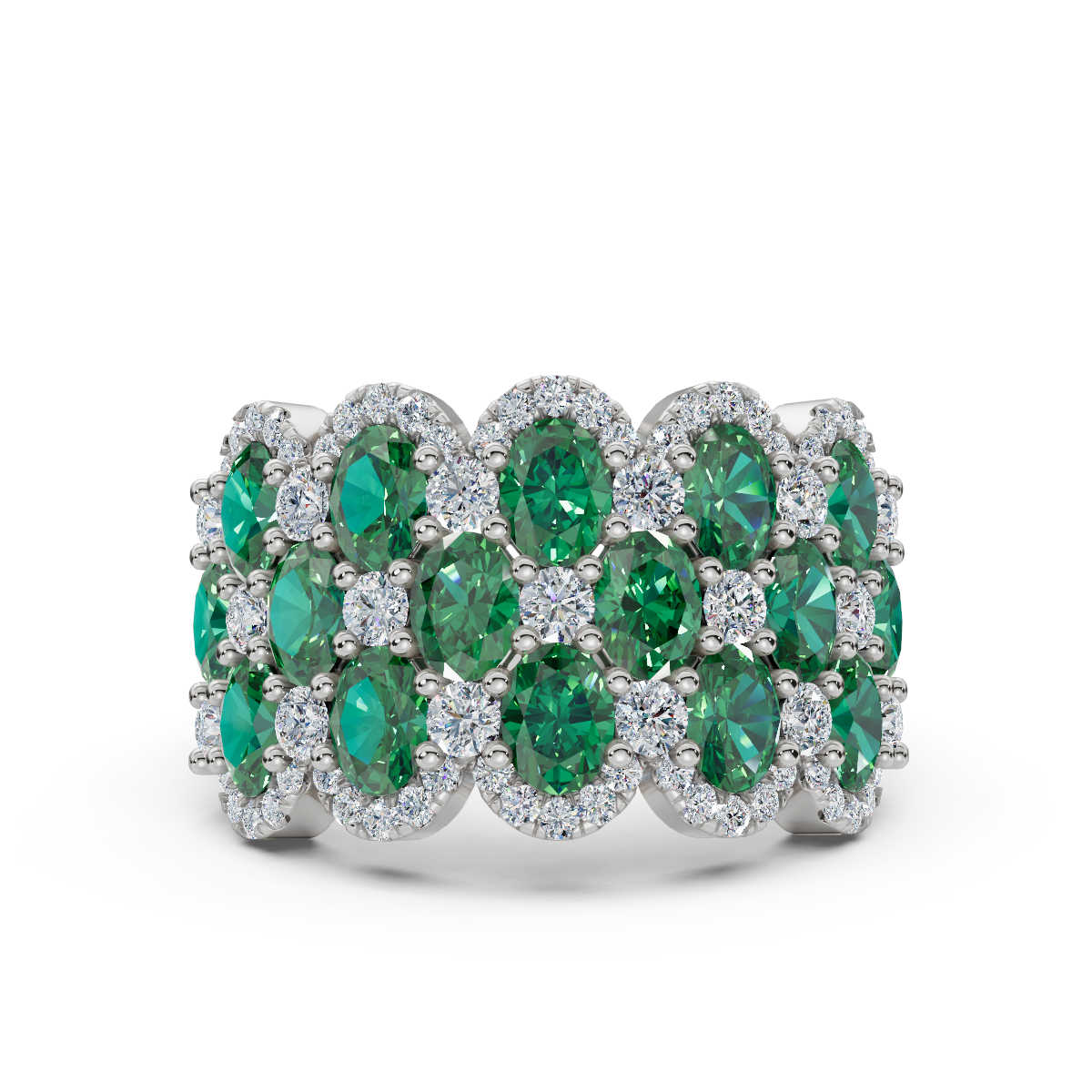 2.84 CTW Fancy Vivid Green and White Diamond Mosaic Cocktail Band in 14K White Gold Ring