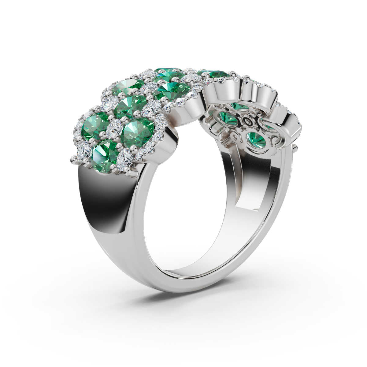 2.84 CTW Fancy Vivid Green and White Diamond Mosaic Cocktail Band in 14K White Gold Ring