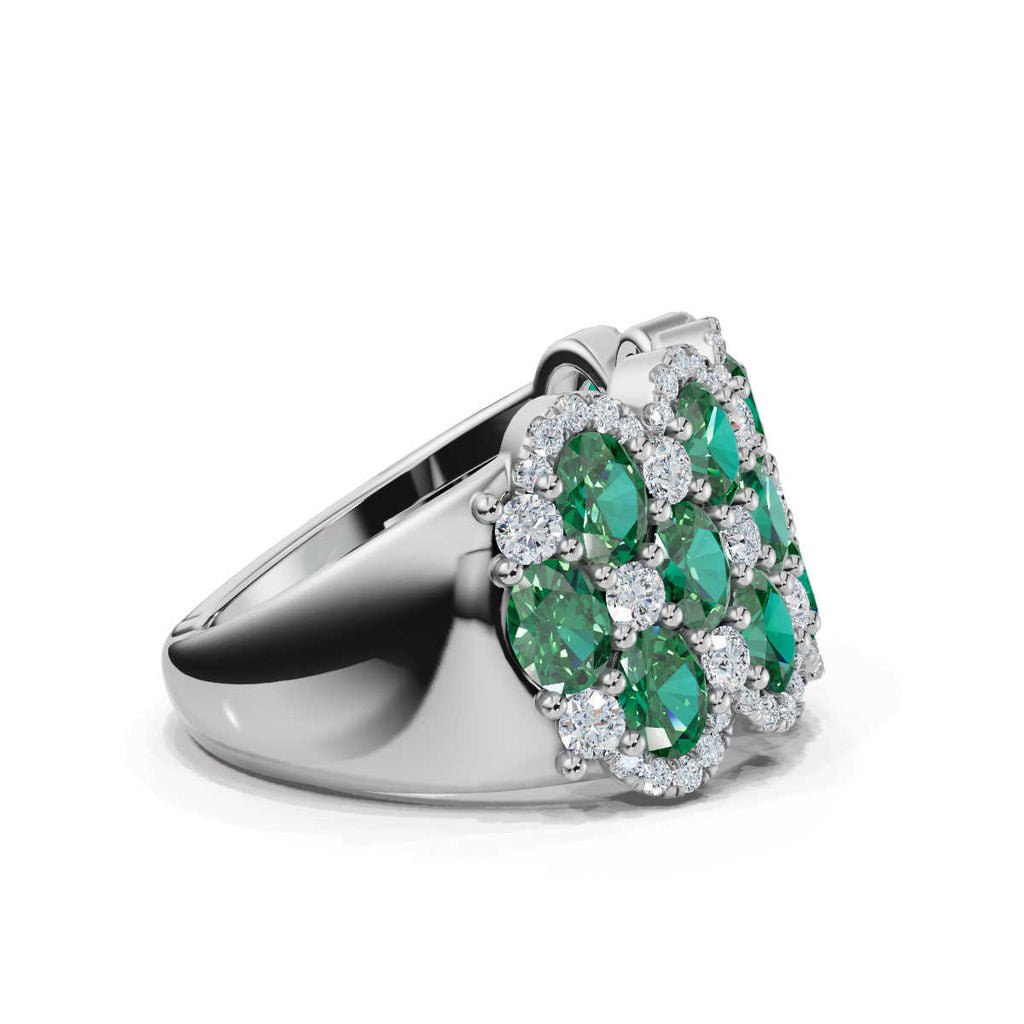 2.84 CTW Fancy Vivid Green and White Diamond Mosaic Cocktail Band in 14K White Gold Ring