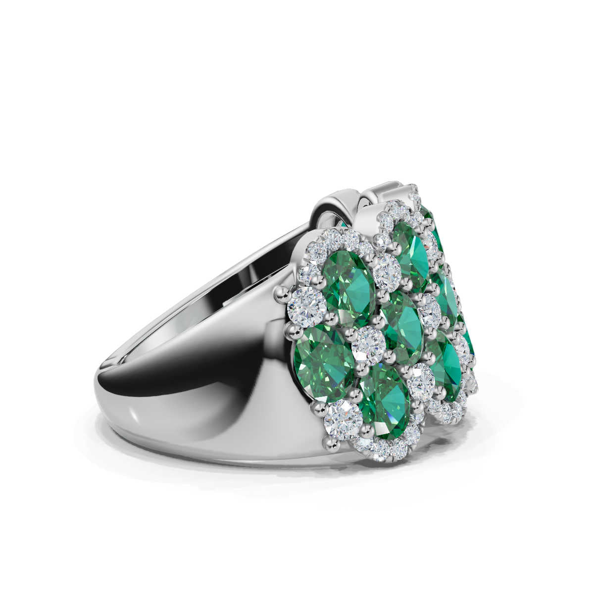 2.84 CTW Fancy Vivid Green and White Diamond Mosaic Cocktail Band in 14K White Gold Ring