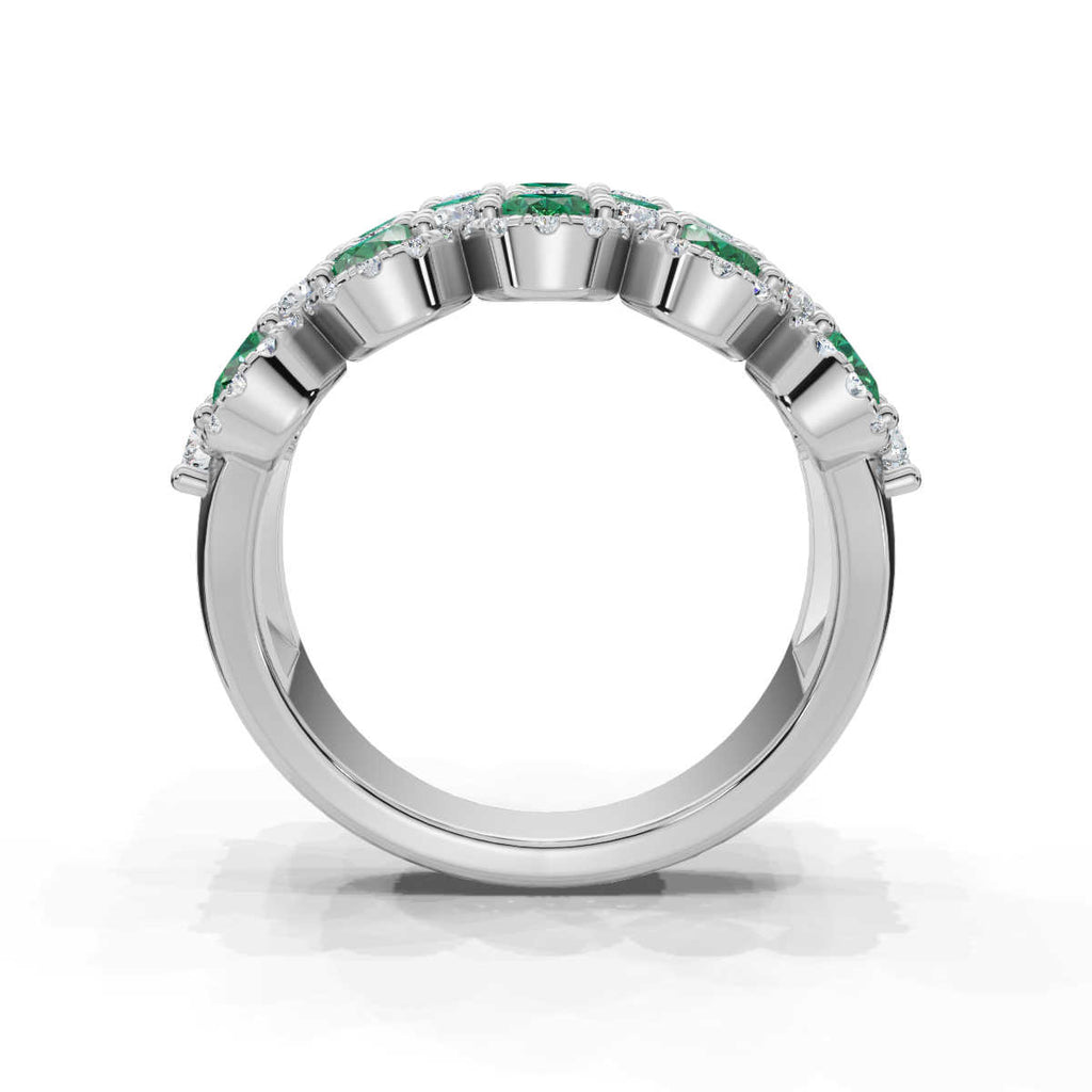 2.84 CTW Fancy Vivid Green and White Diamond Mosaic Cocktail Band in 14K White Gold Ring