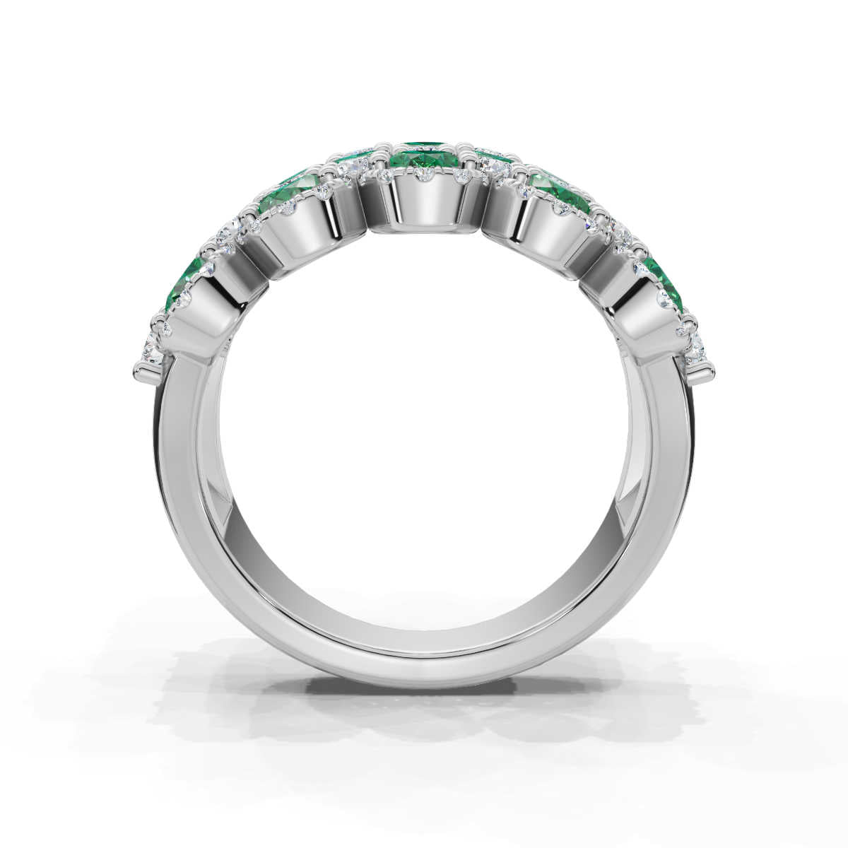 2.84 CTW Fancy Vivid Green and White Diamond Mosaic Cocktail Band in 14K White Gold Ring