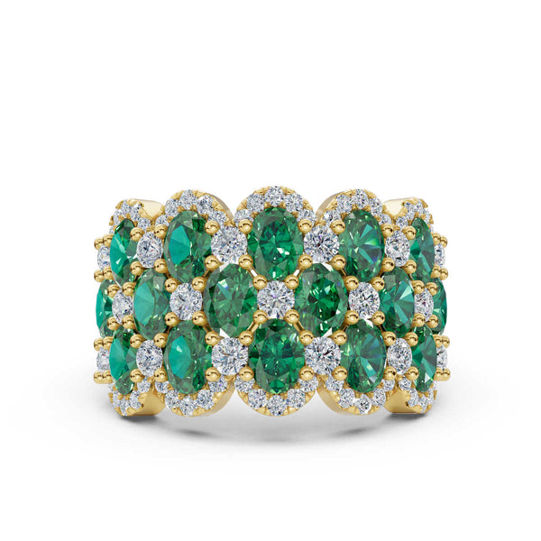 2.84 CTW Fancy Vivid Green and White Diamond Scalloped Lattice Band in 18K Yellow Gold Ring