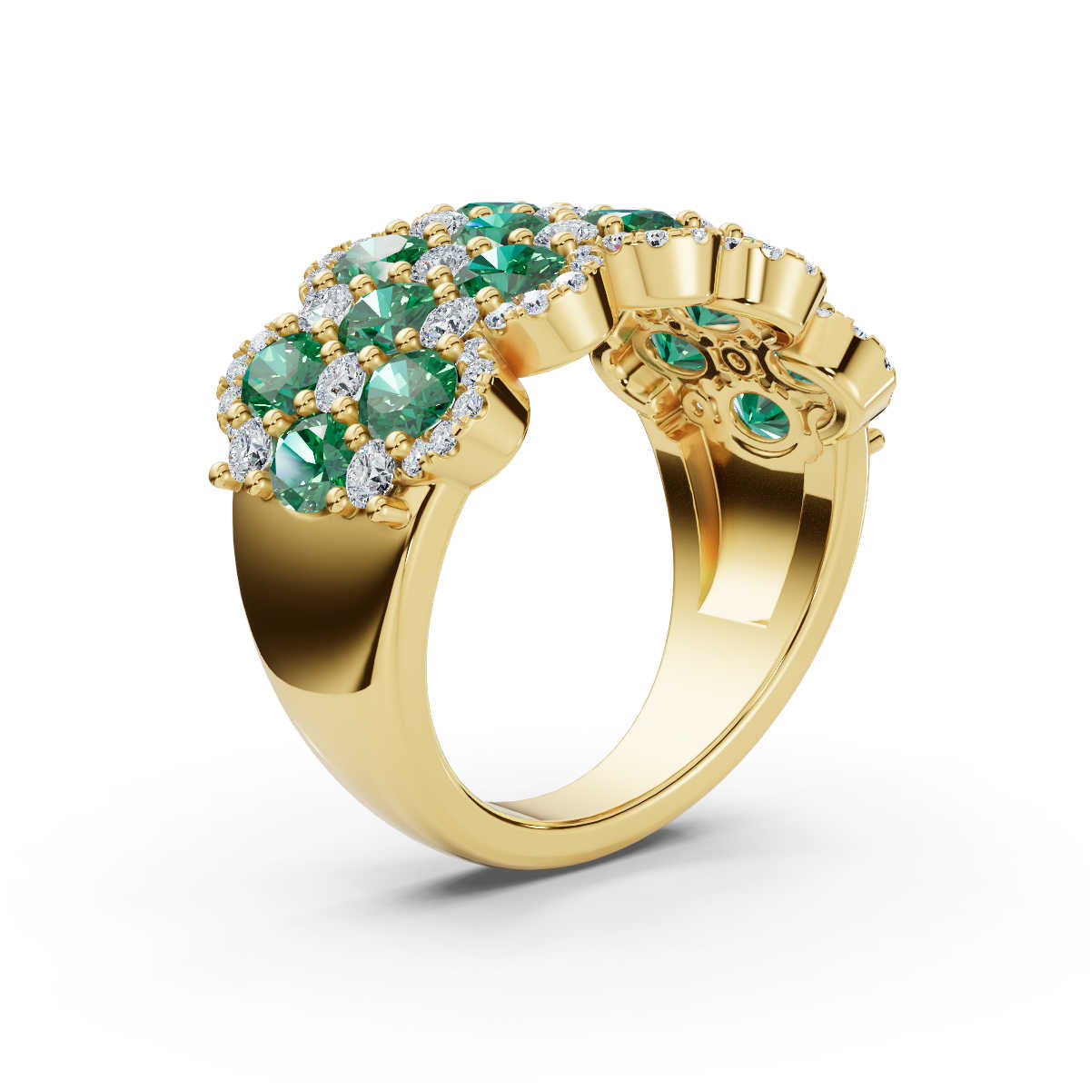 2.84 CTW Fancy Vivid Green and White Diamond Scalloped Lattice Band in 18K Yellow Gold Ring