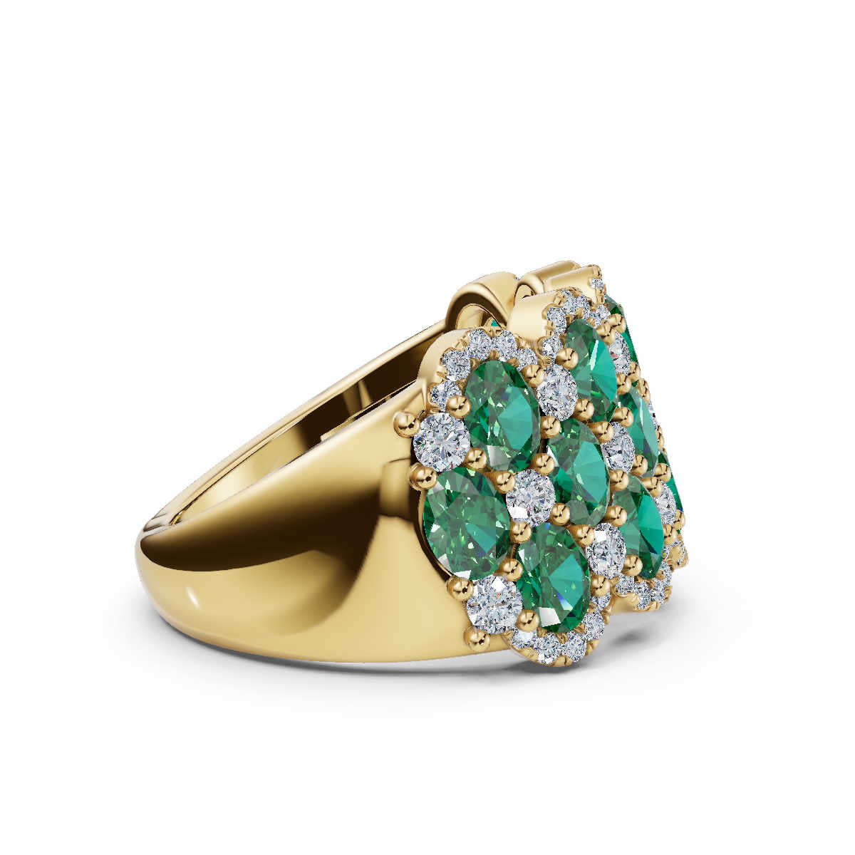 2.84 CTW Fancy Vivid Green and White Diamond Scalloped Lattice Band in 18K Yellow Gold Ring