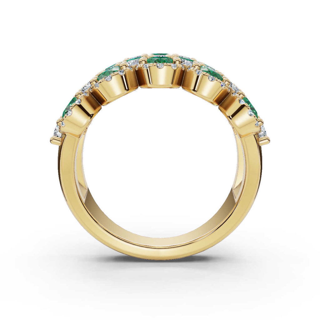 2.84 CTW Fancy Vivid Green and White Diamond Mosaic Cocktail Band in 14K Yellow Gold Ring