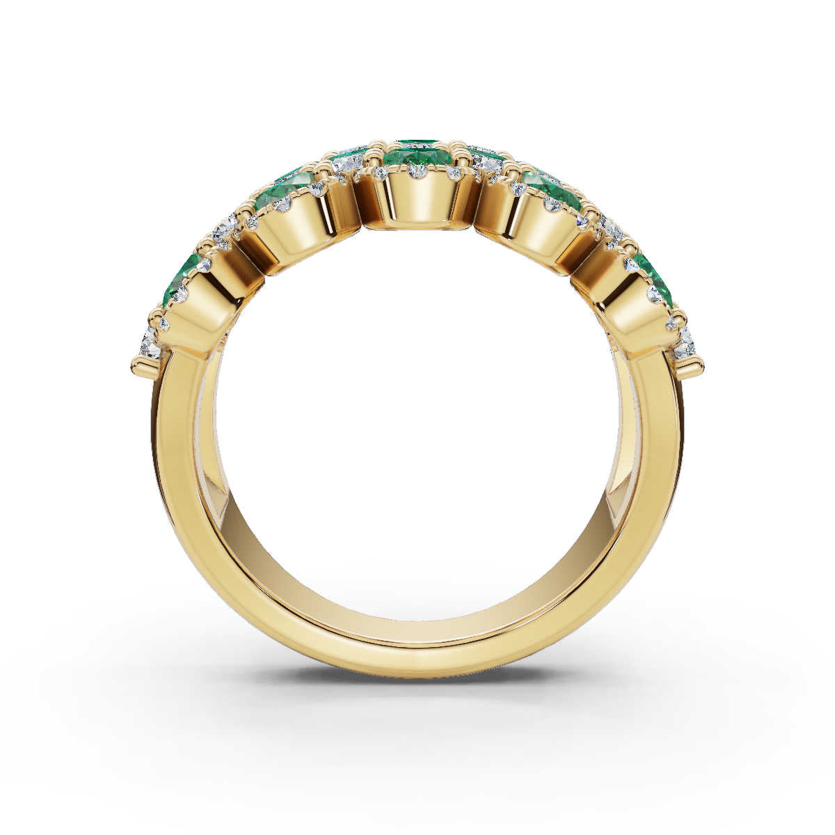 2.84 CTW Fancy Vivid Green and White Diamond Scalloped Lattice Band in 18K Yellow Gold Ring