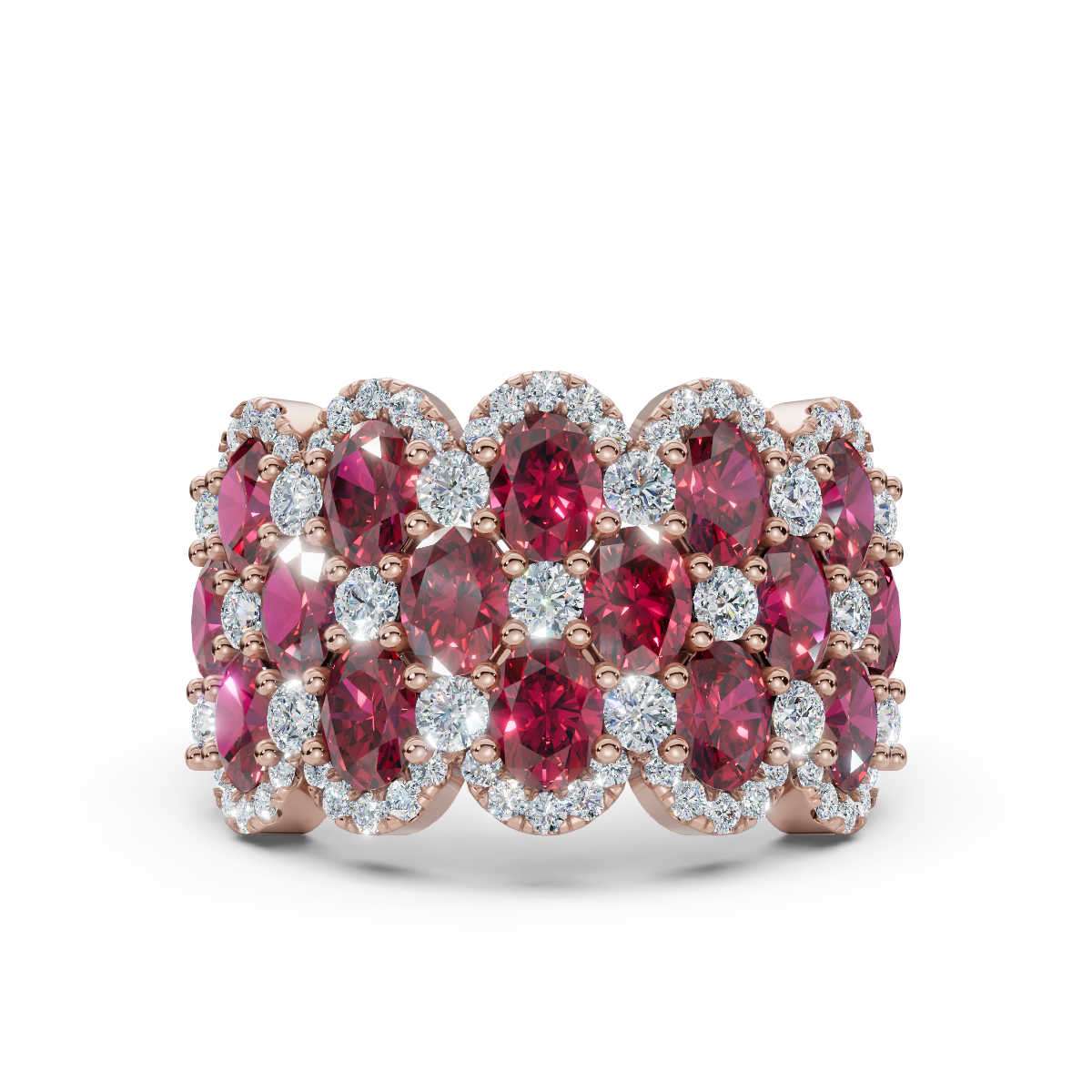2.84 CTW Fancy Vivid Red and White Diamond Mosaic Cocktail Band in 14K Rose Gold Ring