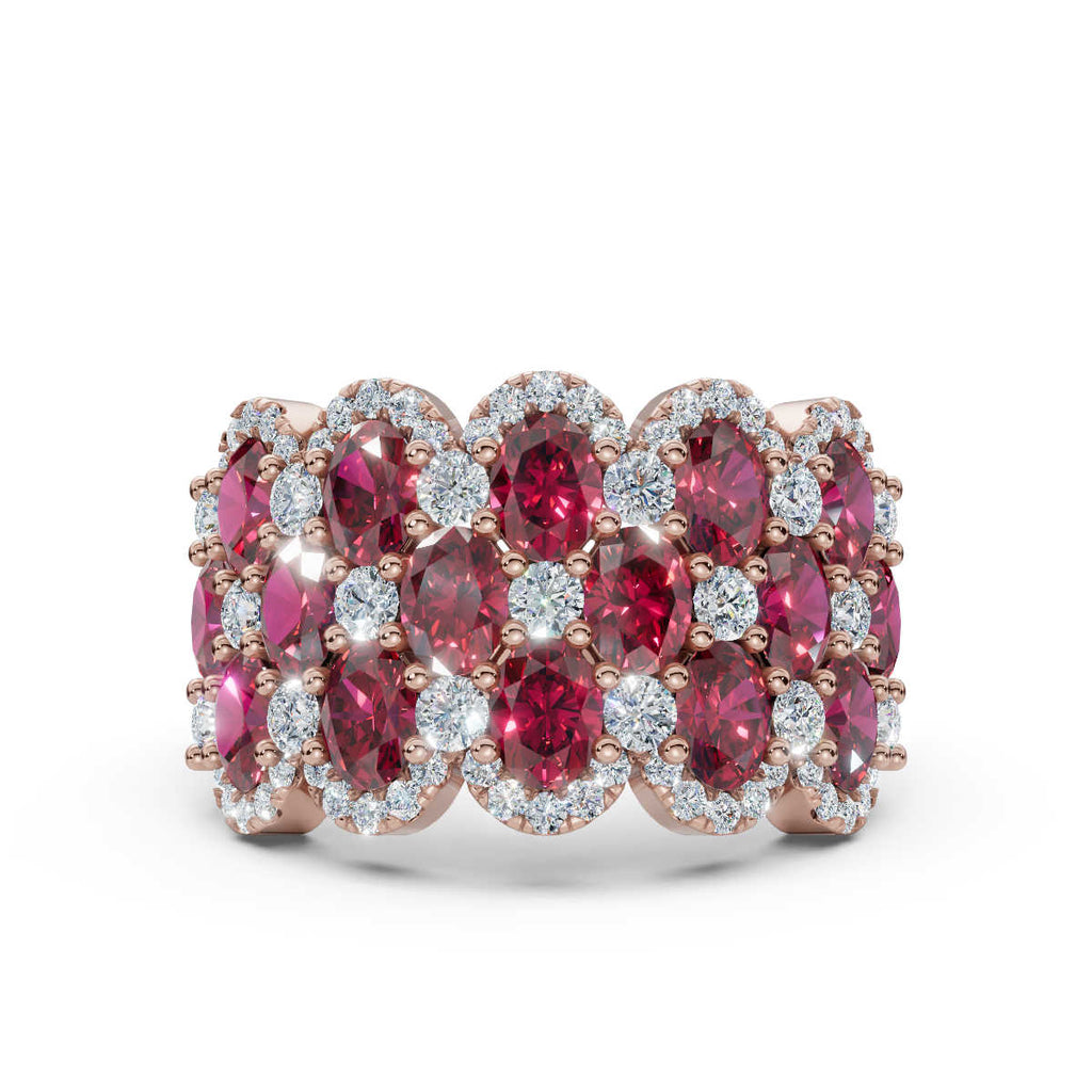 2.84 CTW Fancy Vivid Red and White Diamond Mosaic Cocktail Band in 14K Rose Gold Ring