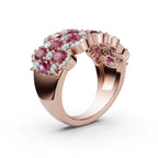 2.84 CTW Fancy Vivid Red and White Diamond Mosaic Cocktail Band in 14K Rose Gold Ring