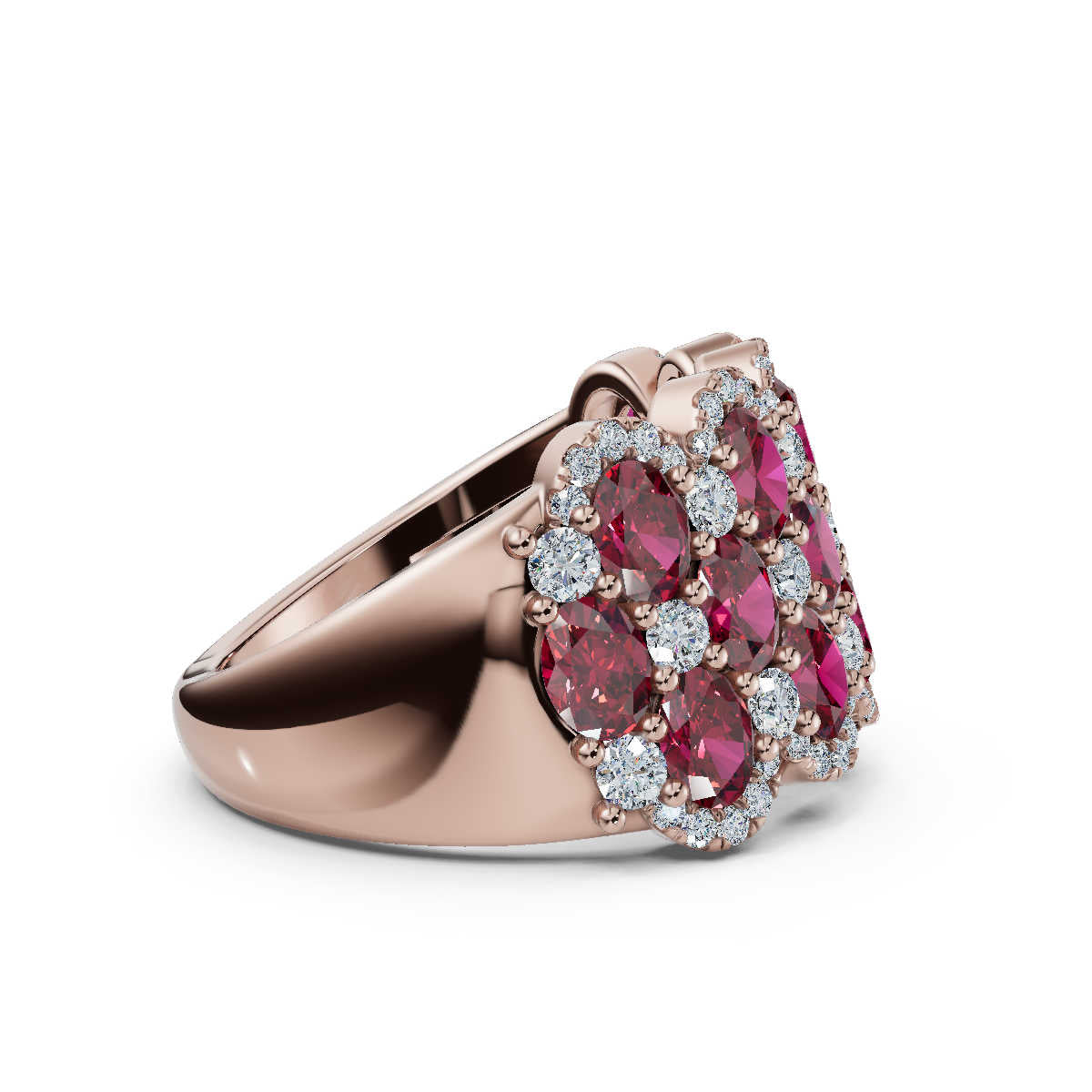 2.84 CTW Fancy Vivid Red and White Diamond Mosaic Cocktail Band in 14K Rose Gold Ring