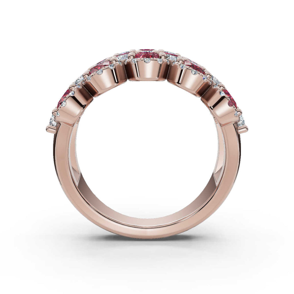 2.84 CTW Fancy Vivid Red and White Diamond Mosaic Cocktail Band in 14K Rose Gold Ring