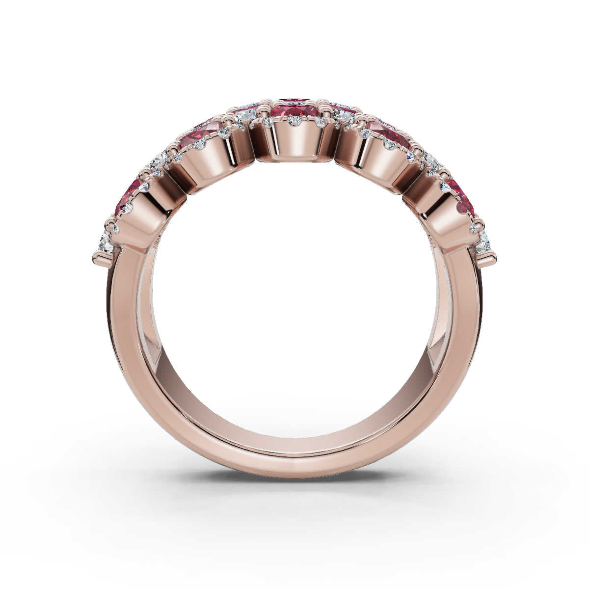 2.84 CTW Fancy Vivid Red and White Diamond Mosaic Cocktail Band in 14K Rose Gold Ring