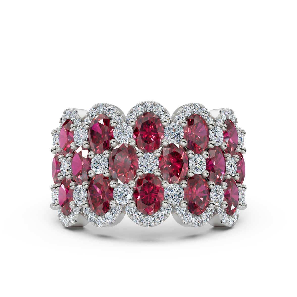 2.84 CTW Fancy Vivid Red and White Diamond Mosaic Cocktail Band in 18K White Gold Ring
