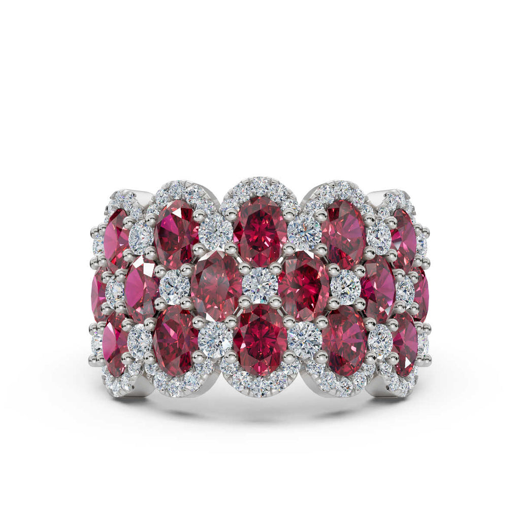 2.84 CTW Fancy Vivid Red and White Diamond Mosaic Cocktail Band in Platinum Ring