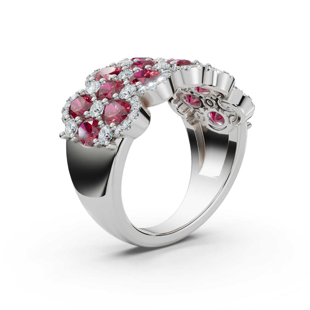 2.84 CTW Fancy Vivid Red and White Diamond Mosaic Cocktail Band in Platinum Ring