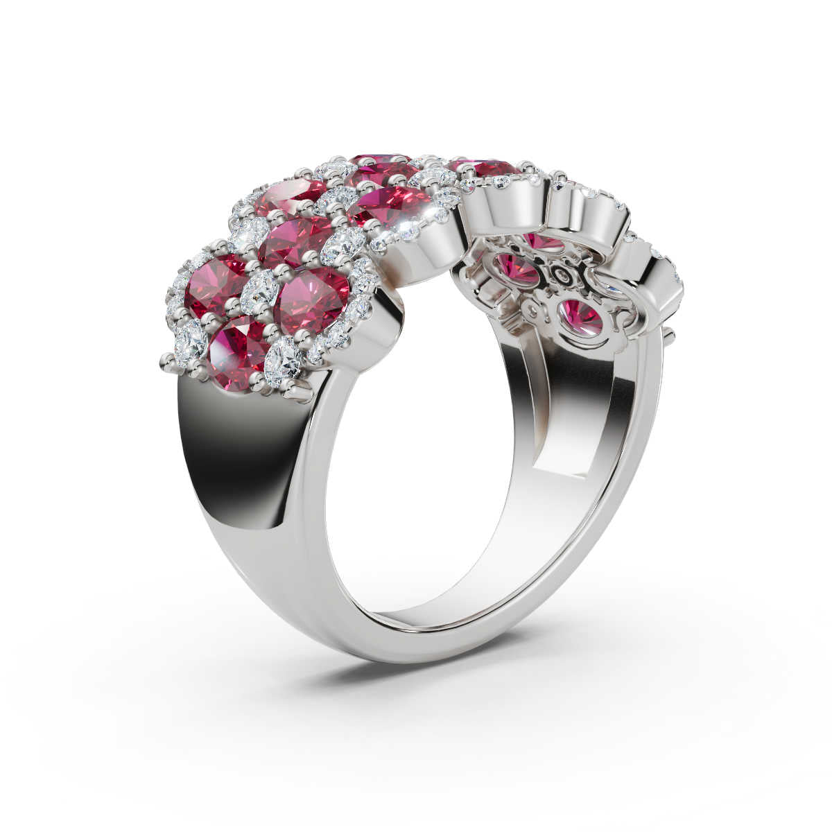 2.84 CTW Fancy Vivid Red and White Diamond Mosaic Cocktail Band in 18K White Gold Ring