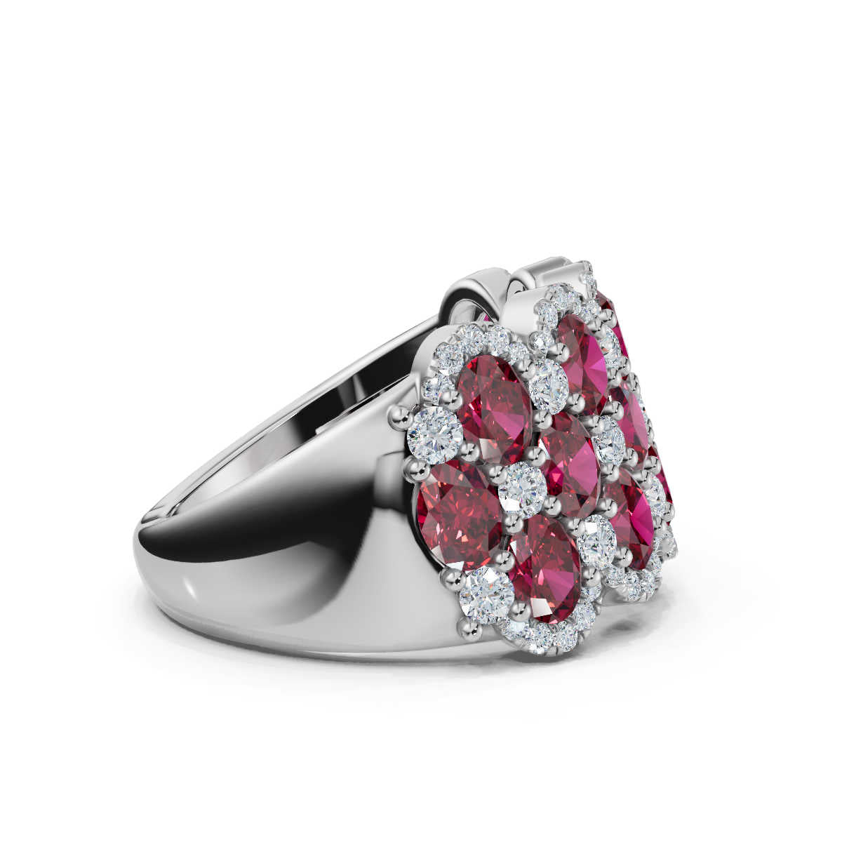 2.84 CTW Fancy Vivid Red and White Diamond Mosaic Cocktail Band in 18K White Gold Ring