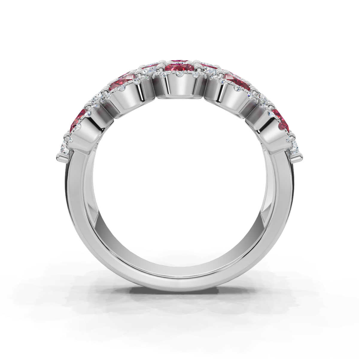 2.84 CTW Fancy Vivid Red and White Diamond Mosaic Cocktail Band in 18K White Gold Ring