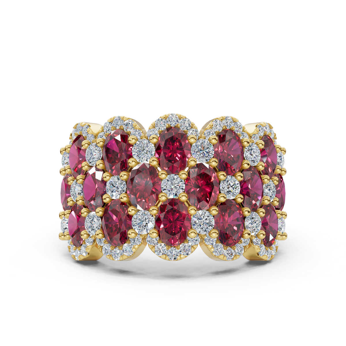 2.84 CTW Fancy Vivid Red and White Diamond Mosaic Cocktail Band in 18K Yellow Gold Ring