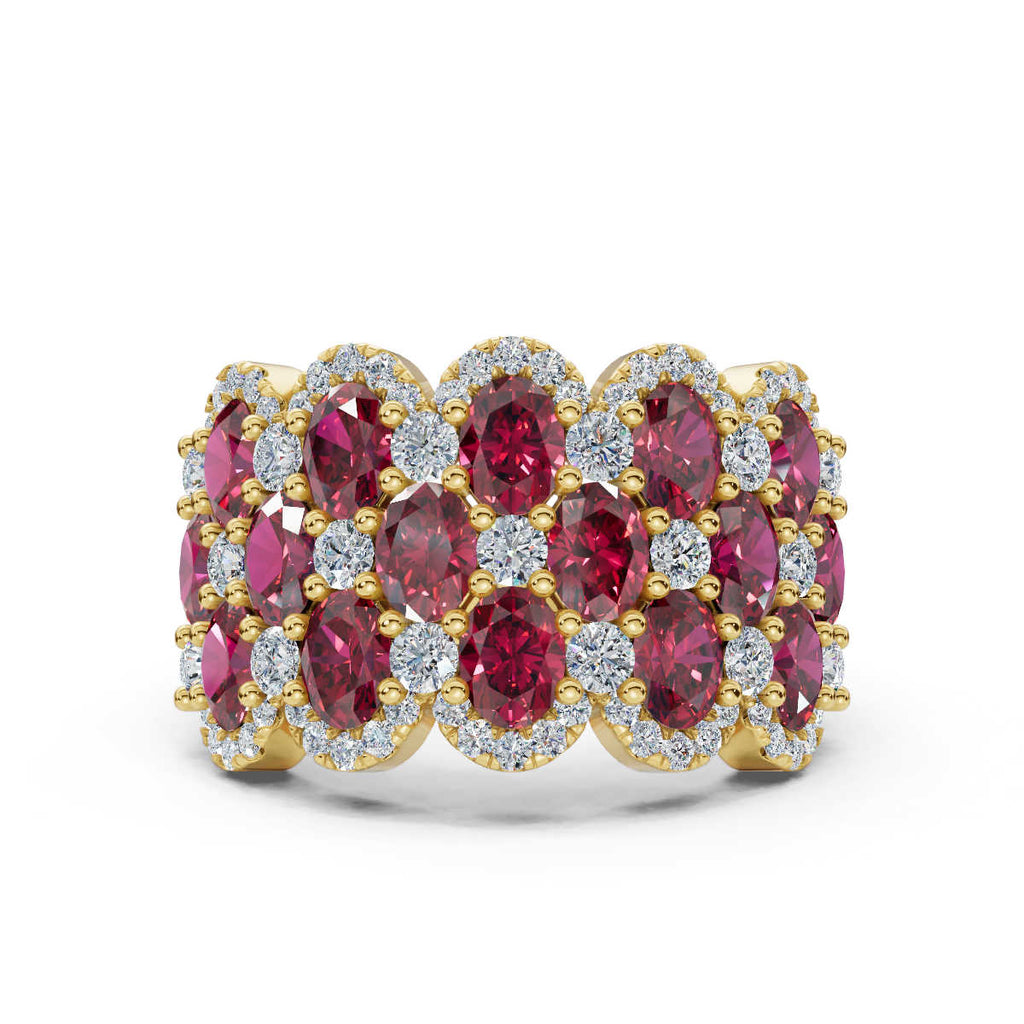 2.84 CTW Fancy Vivid Red and White Diamond Mosaic Cocktail Band in 18K Yellow Gold Ring
